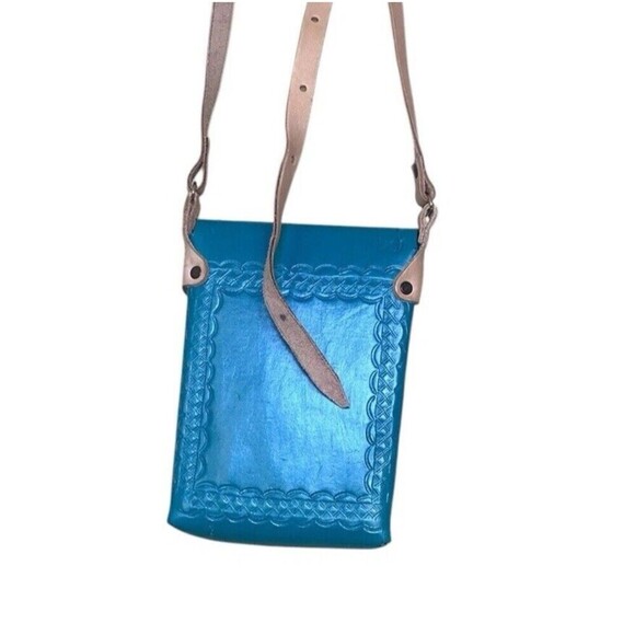 Colorful Leather Crossbody Purse Mini Bag Made In Mexico Tooled Floral Festival - Picture 4 of 9
